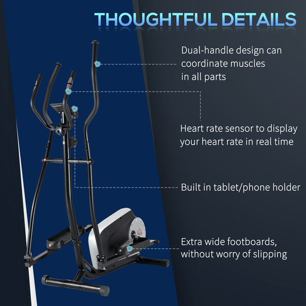 HOMCOM Adjustable Elliptical Cross Trainer with LCD Monitor & Easy Mobility